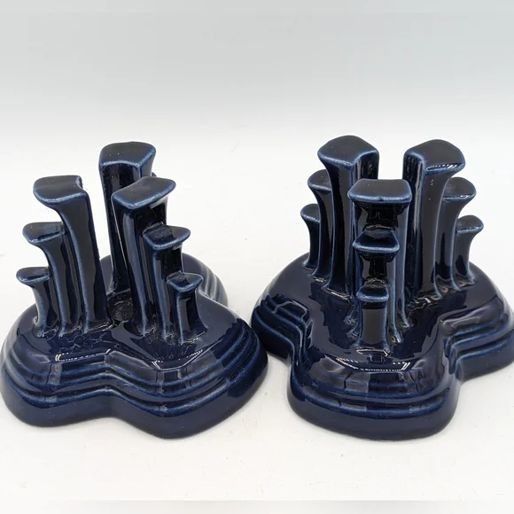 Vintage Fiesta Ware Cobalt Blue Tripod Skyscraper Pair of Candle Holders
